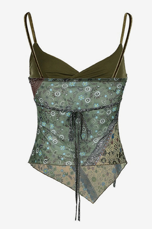 Y2K Retro Forest Print Irregular Camis
