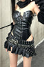 Sexy A-Line Biker Pleated Leather Mini Skirt