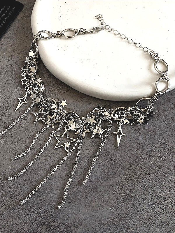 Layered Star Tassel Clavicle Necklace
