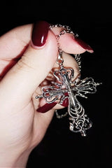 Floral Gothic Cross Pendant Necklace