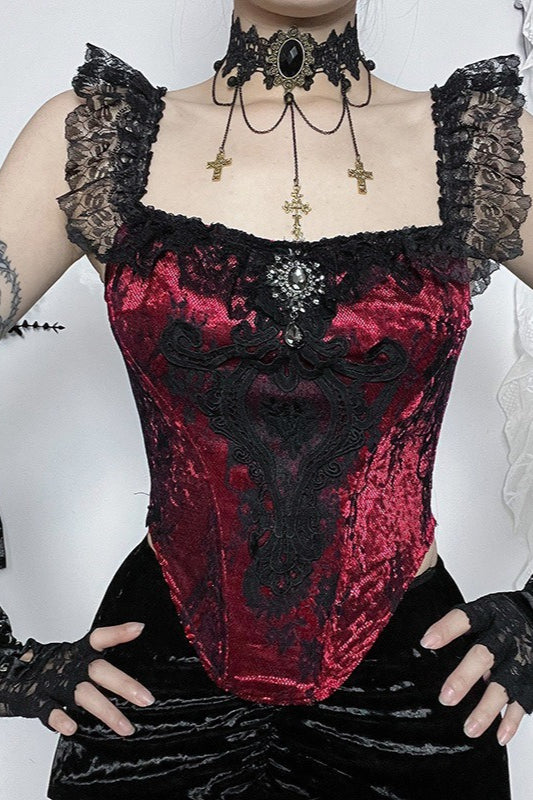 Burgundy Floral Lace Corset Style Top