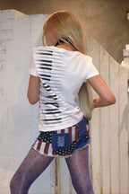 Keyboard Printed V Neck Shoulder Fit Cropped T-shirt