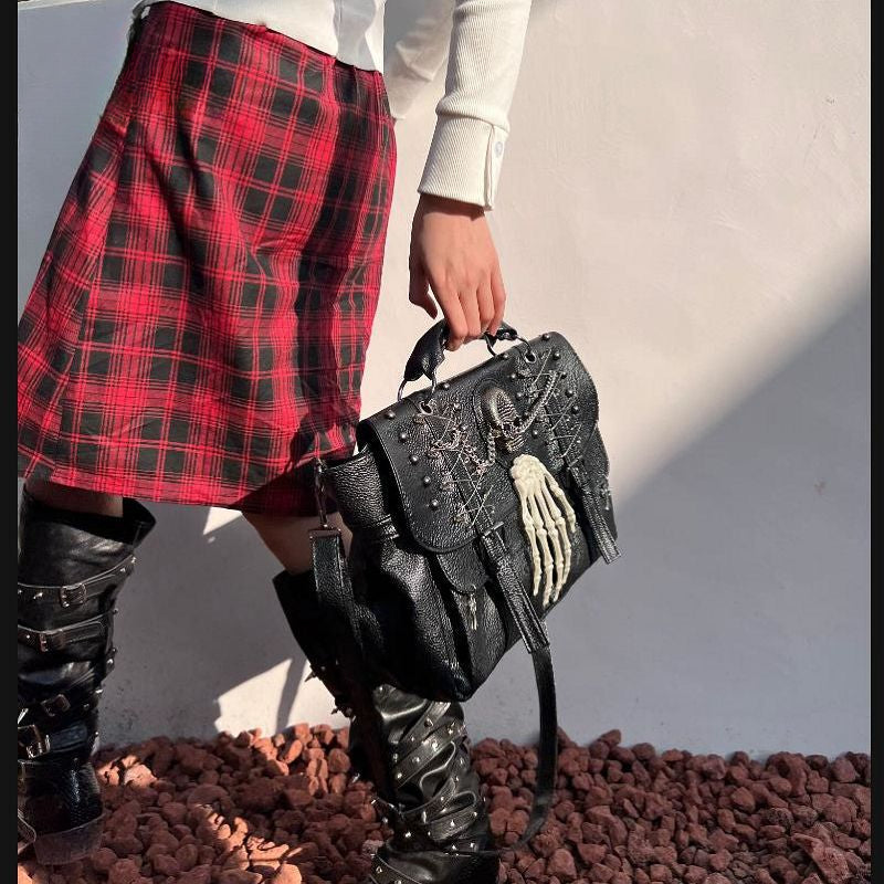 Gothic Lolita Harajuku Punk One Shoulder Y2K Rivet Chain Skull Bag Halloween
