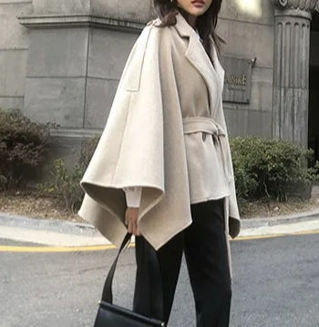 Belted Wool Shawl Cape Cloak