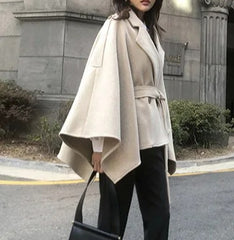 Belted Wool Shawl Cape Cloak