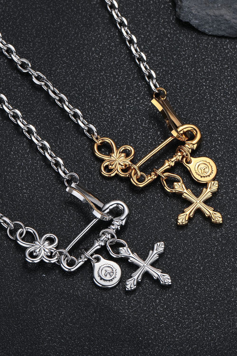 Hip Hop Pin Cross Flower Necklace
