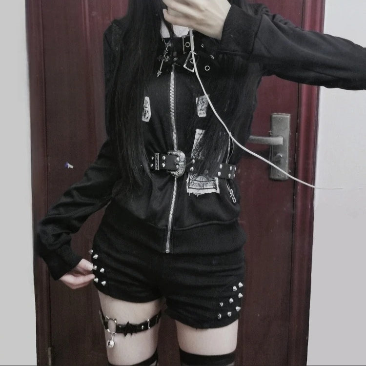 Vintage Hooded Zip Front Jacket