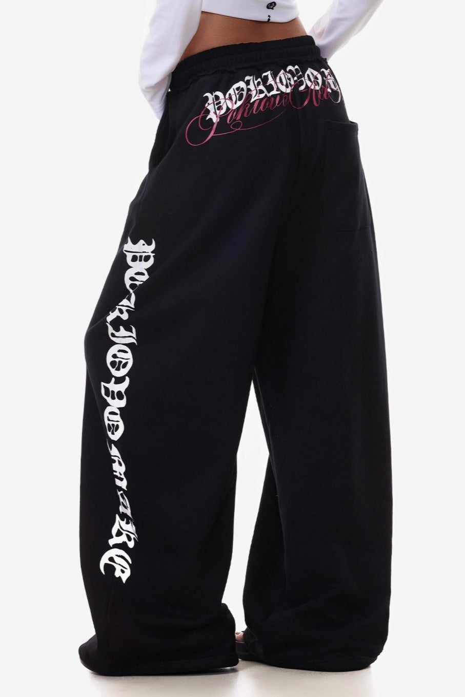 Gothic Letter Print Curved-Leg Sweatpants