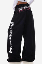 Gothic Letter Print Curved-Leg Sweatpants