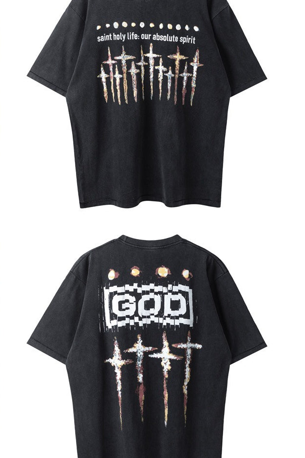 Washed Distressed Logo Graphic Crew Neck T-shirt Secondary image