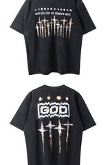 Washed Distressed Logo Graphic Crew Neck T-Shirt