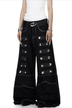 Studded Contrast-Stitch Flared Jeans
