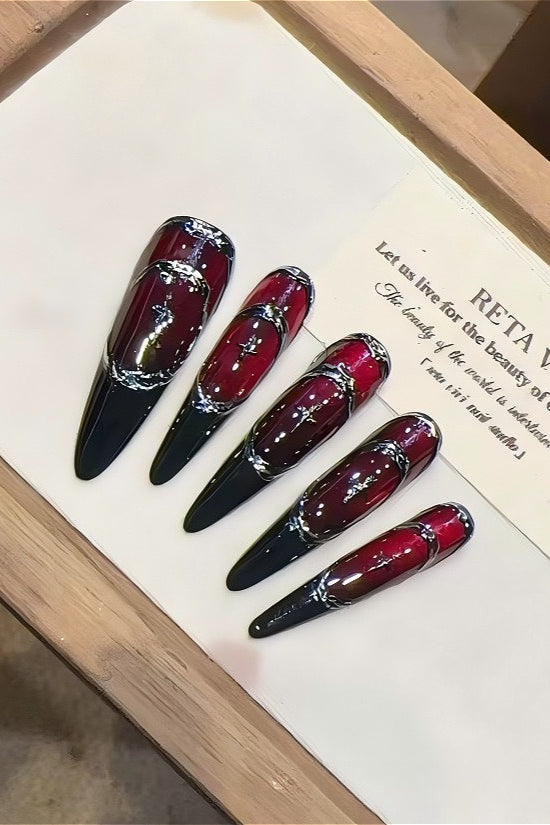 Red Gothic Press On Nails