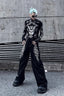 Embroidered Contrast-Stitch Wide-Leg Jeans
