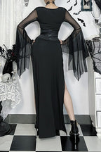 Black Gothic Mesh Sleeve Corset Maxi Dress