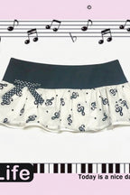 Music Note Print Ruffle Mini Skirt
