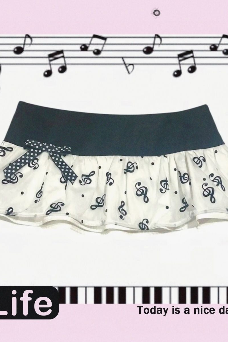 Music Note Print Ruffle Mini Skirt