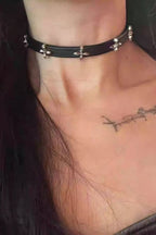 Y2K Punk Leather Cross Layer Choker Necklace