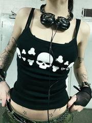 Skull Print Gothic Slim Bandeau Crop Top