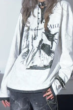 Grunge Y2K Henley Layered White Printed T-shirt