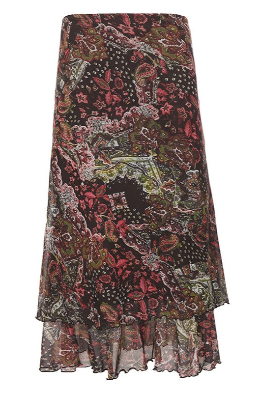 Paisley Print Ruffle Hem Skirts