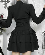 Gothic Black Ruffled Mini Dress