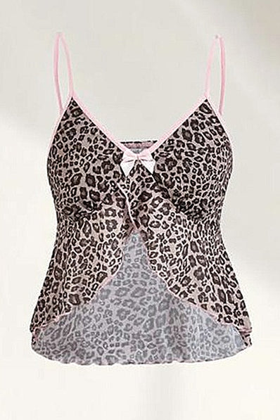 Pink Leopard Bow Decor Cami
