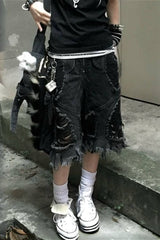 Punk Deconstructed Ripped Cropped Denim Shorts