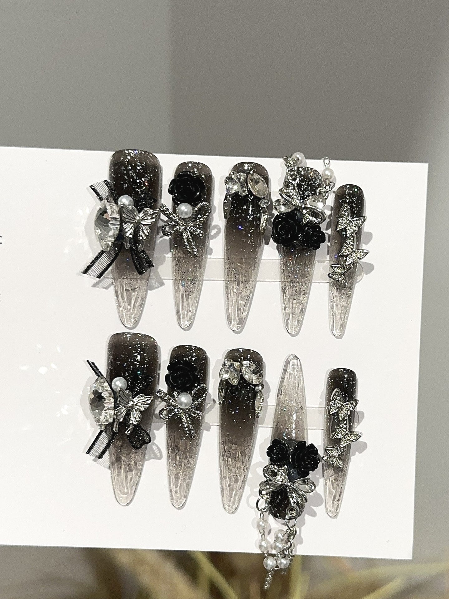Cyber Liquid Metal Butterfly Dark Press On Nails Secondary image