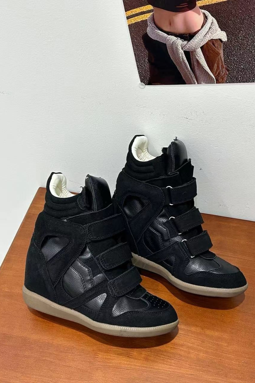 Color-Block Velcro Wedge High-Top Sneakers