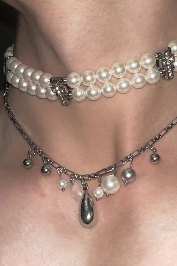 Multi Layer Grey Pearl Choker Necklace
