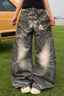 Western Print Double-Belt Barrel Jeans