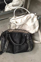Vintage Plaid Studded Crossbody Bag