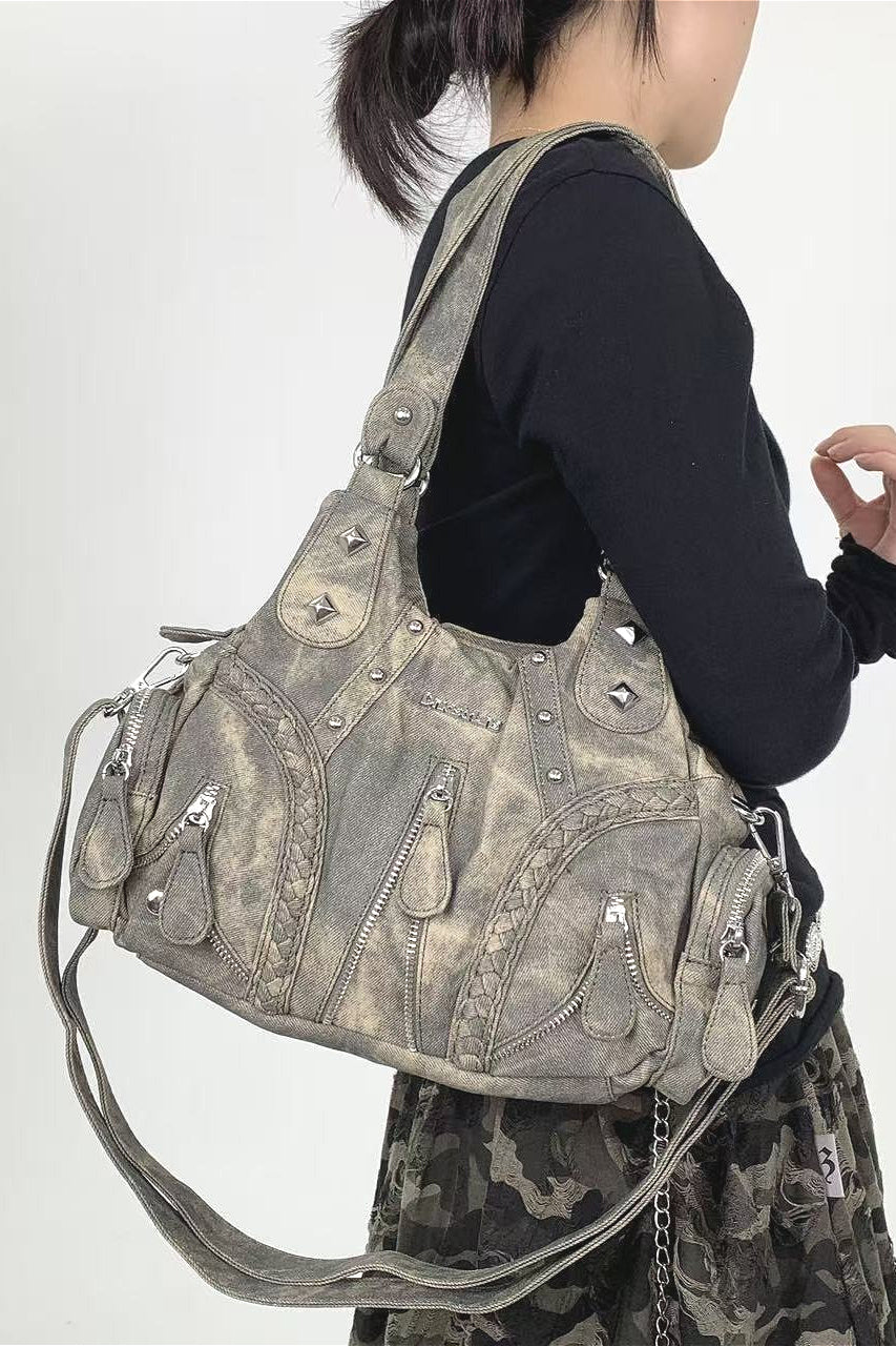 Washed Vintage Y2K Moto Tote Bag Main image