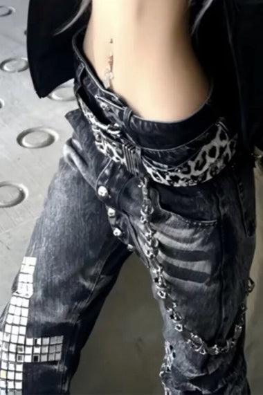 Rhinestone Cross Low-Rise Flare Jeans
