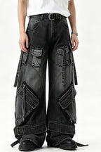 Multi-Pocket Strap Cargo Jeans