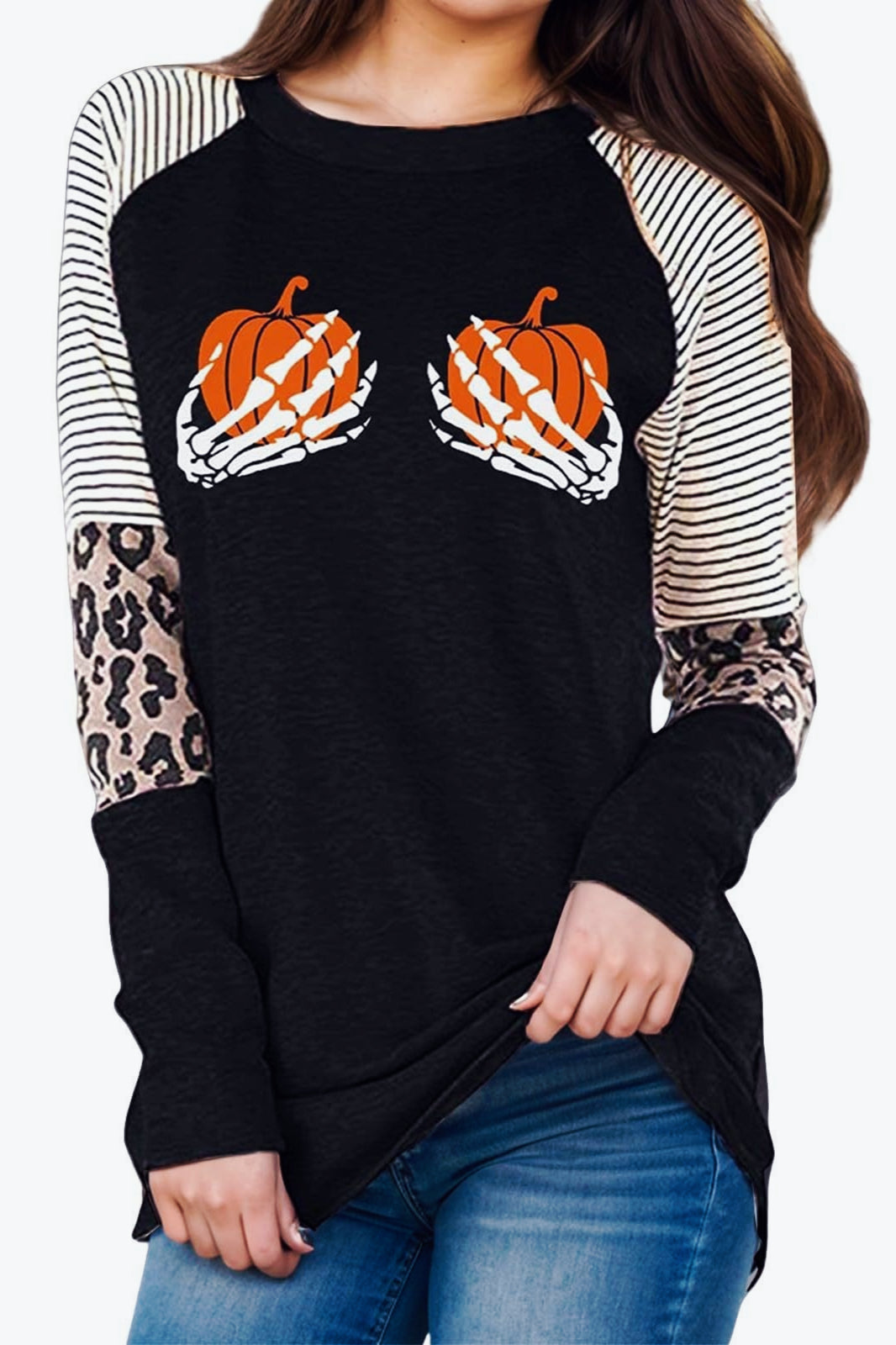 Halloween 3D Print Color Block Hoodie Main image