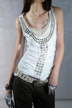 Punk Hooded Eyelet Drawstring Metal Tank Top