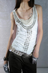 Punk Hooded Eyelet Drawstring Metal Tank Top