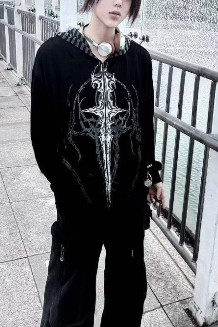 Unisex Y2K Japanese Dark Streetwear Thin Hooded Coat
