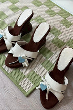 Butterfly Bow Block-Heel Mules