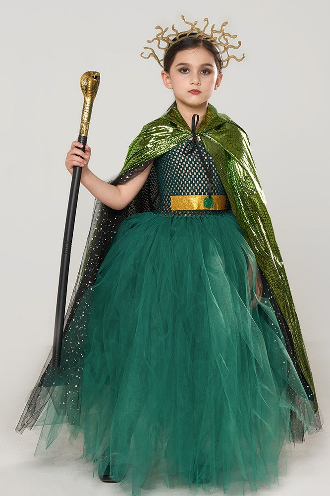 Green Medusa Dress Kid Halloween Costume Secondary image