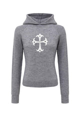 Gothic Hooded Cross Embroidered Knit Top