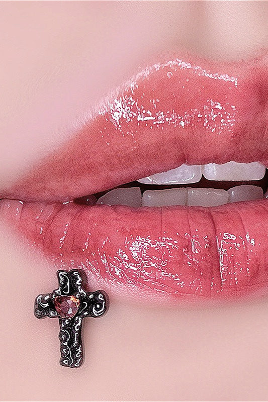 Titanium Steel Cross Dark Lip Stud Secondary image