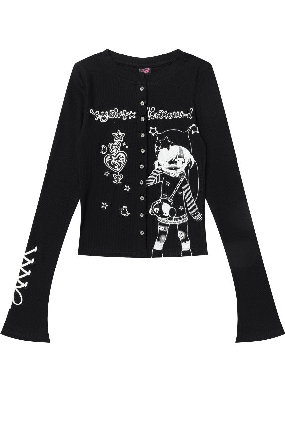 Manga Print Flared Sleeve Cardigans