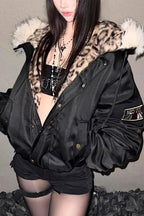 Leopard Lining Fluffy Trim Hoodies