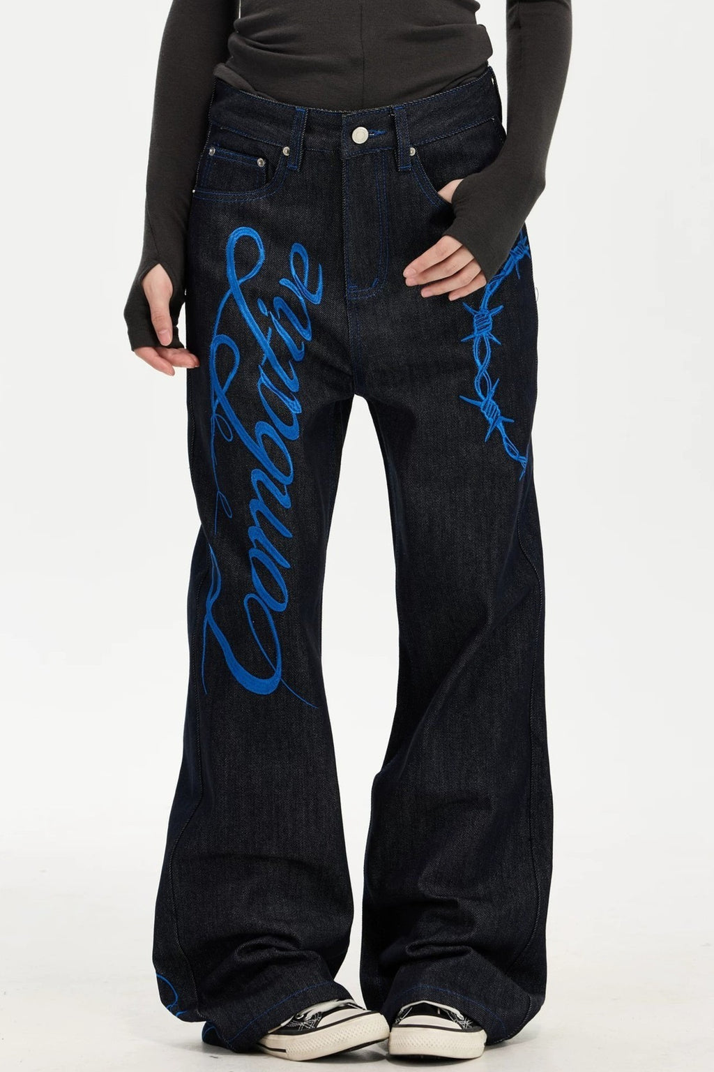Blue Script Washed Denim Pants