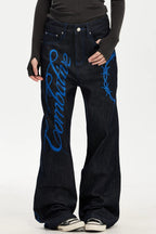 Blue Script Washed Denim Pants