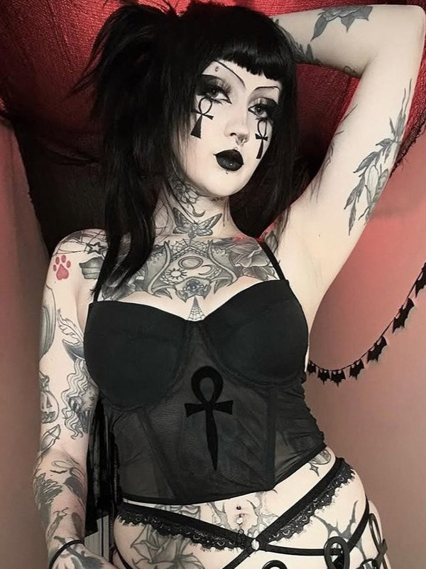 Gothic Cross Print Crop Top
