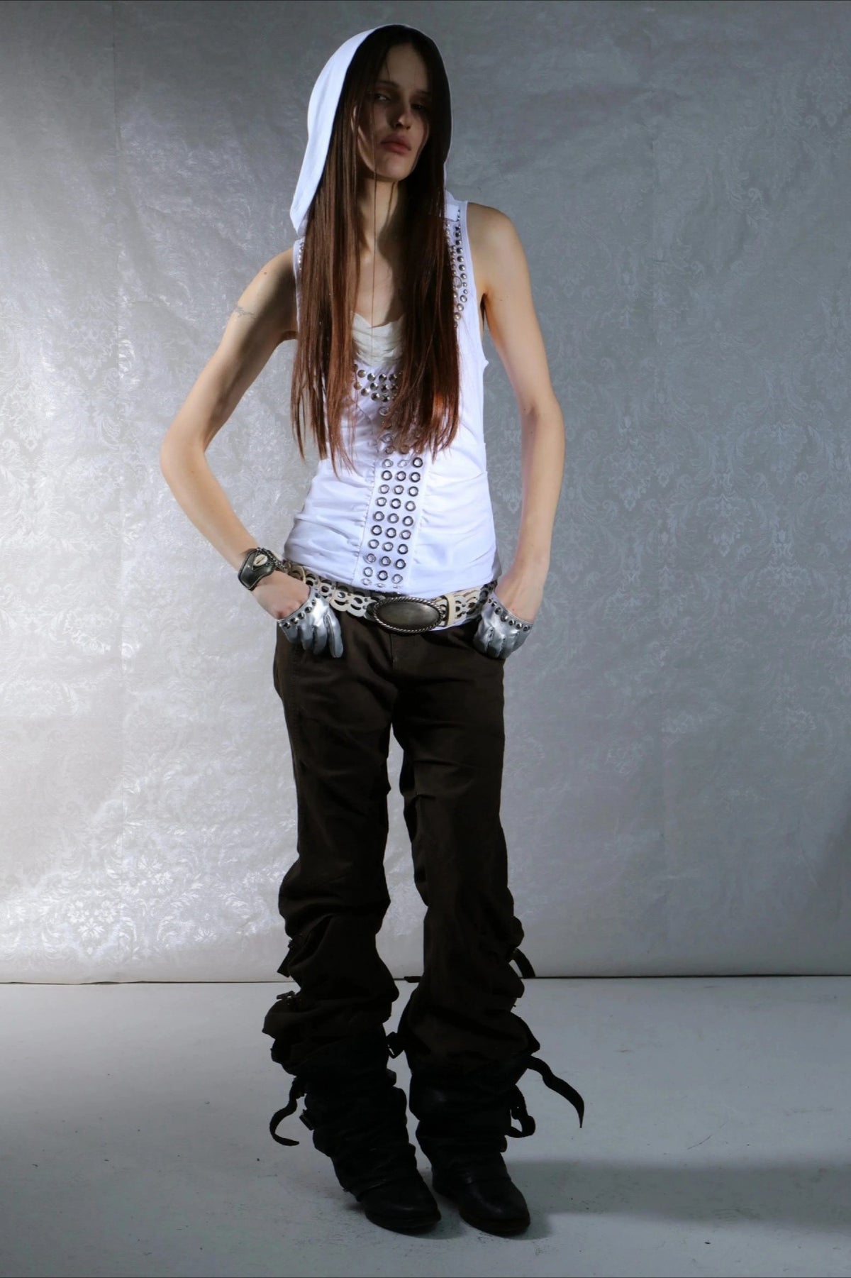Metal Eyelet Hooded Longline Tank Top